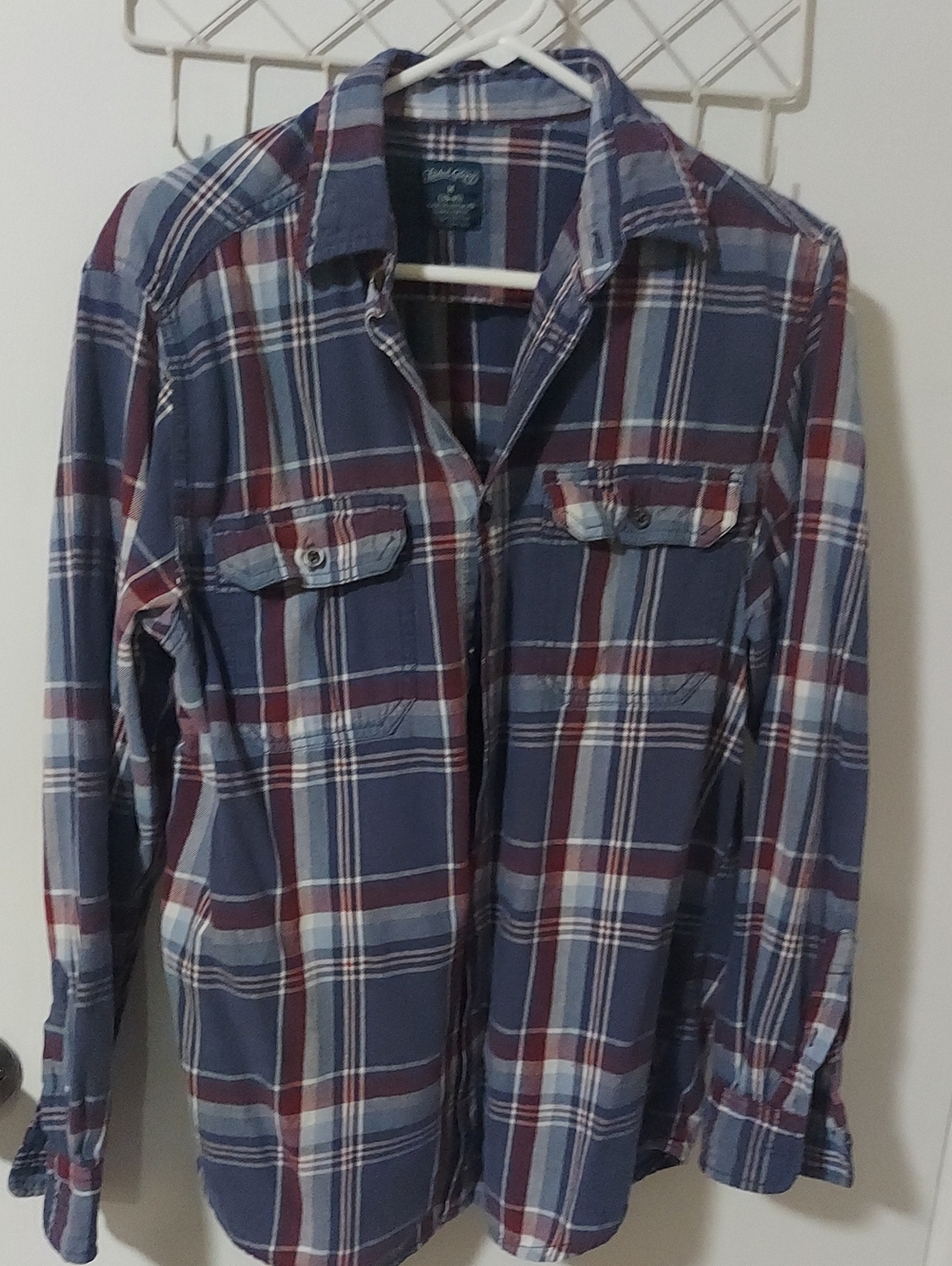 Faded Glory Blue and Burgundy Plaid Button-Down Shirt